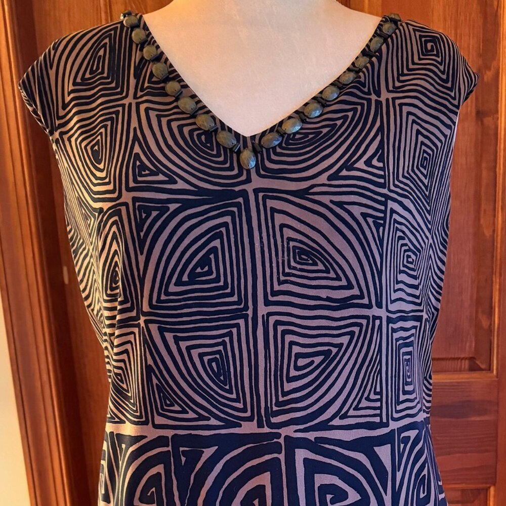 Jones NY Polyester Sheath Dress with Embellished Neckline/Geometric Print, SZ 12